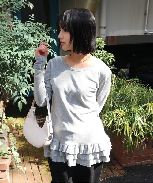 tinkerend(ティンカーエンド)の「Tiered Flare T-shirt / ティアードフレアTシャツ レイヤードトップス(Tシャツ/カットソー・レディース・ブラック/グレー/ホワイト・FREE)」の19枚目の写真