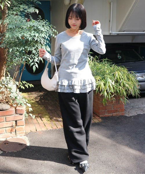 tinkerend(ティンカーエンド)の「Tiered Flare T-shirt / ティアードフレアTシャツ レイヤードトップス(Tシャツ/カットソー・レディース・ブラック/グレー/ホワイト・FREE)」の16枚目の写真