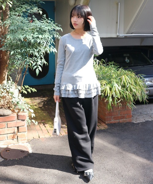tinkerend(ティンカーエンド)の「Tiered Flare T-shirt / ティアードフレアTシャツ レイヤードトップス(Tシャツ/カットソー・レディース・ブラック/グレー/ホワイト・FREE)」の10枚目の写真