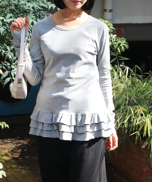 tinkerend(ティンカーエンド)の「Tiered Flare T-shirt / ティアードフレアTシャツ レイヤードトップス(Tシャツ/カットソー・レディース・ブラック/グレー/ホワイト・FREE)」の18枚目の写真