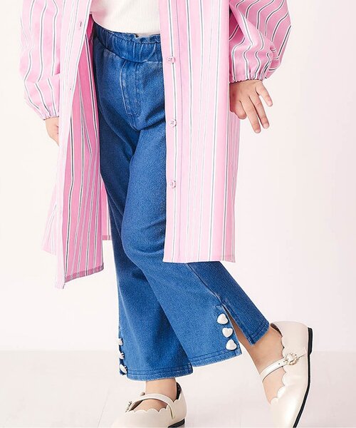 apres les cours(アプレレクール)の「【ジュニア対応】ハートボタンフレアパンツ(その他パンツ・キッズ・チェック/インディゴブルー/ブラック・80/90/100/110/120/130/140)」の2枚目の写真