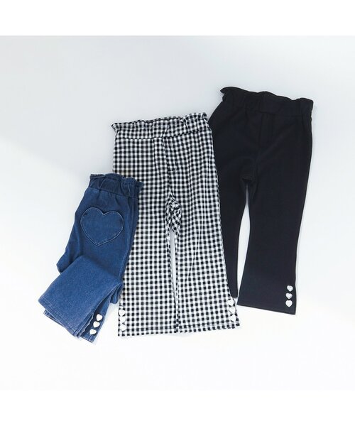 apres les cours(アプレレクール)の「【ジュニア対応】ハートボタンフレアパンツ(その他パンツ・キッズ・チェック/インディゴブルー/ブラック・80/90/100/110/120/130/140)」の7枚目の写真