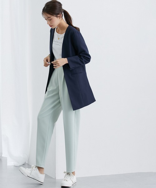 7days Life Styling(セブンデイズライフスタイリング)の「サイドスリットノーカラーロング丈ジャケット(ノーカラージャケット・レディース・ネイビー/チャコール・LL/S/M/L)」の3枚目の写真