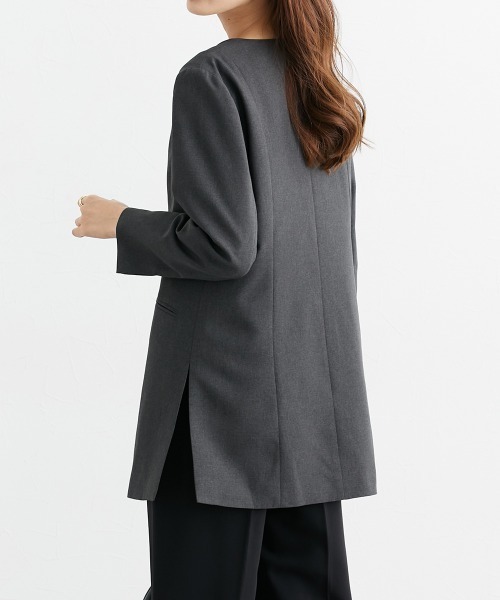 7days Life Styling(セブンデイズライフスタイリング)の「サイドスリットノーカラーロング丈ジャケット(ノーカラージャケット・レディース・ネイビー/チャコール・LL/S/M/L)」の10枚目の写真