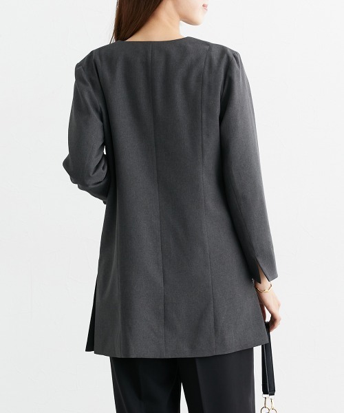 7days Life Styling(セブンデイズライフスタイリング)の「サイドスリットノーカラーロング丈ジャケット(ノーカラージャケット・レディース・ネイビー/チャコール・LL/S/M/L)」の11枚目の写真