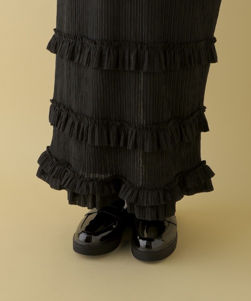 LEPSIM（レプシィム）の「【産前・産後対応】マタニティ／フリルティアードスカート　319491（マタニティウェア/グッズ・レディース・ブラック/アイボリー・FREE）」の4枚目の写真