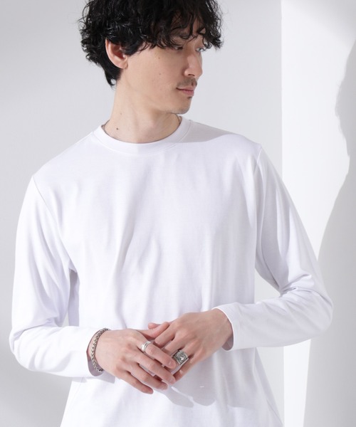 NANO universe(ナノユニバース)の「Anti Soaked(R)汗染み防止 クルーネックTシャツ 長袖(Tシャツ/カットソー・メンズ・チャコール/ブラック/ホワイト・L)」の11枚目の写真
