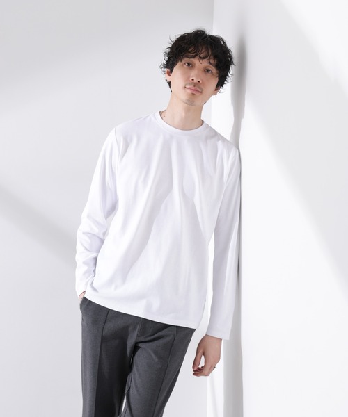 NANO universe(ナノユニバース)の「Anti Soaked(R)汗染み防止 クルーネックTシャツ 長袖(Tシャツ/カットソー・メンズ・チャコール/ブラック/ホワイト・L)」の13枚目の写真