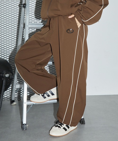 セール】シリコンラバープリントサイドライン配色バレルトラックパンツ
