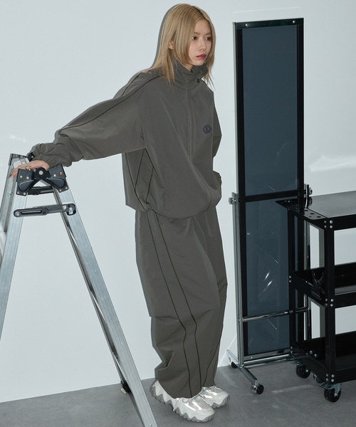 シリコンラバープリントサイドライン配色バレルトラックパンツ