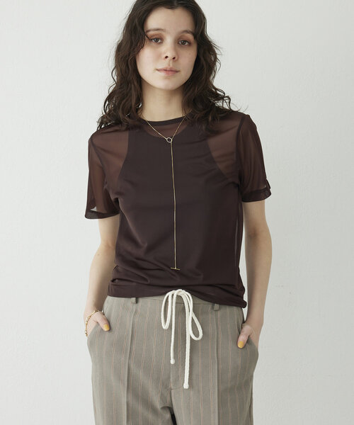 THE PAUSE（ザ ポーズ）の「【THE PAUSE】ハイゲージチュールTシャツ（Tシャツ/カットソー・レディース・ブラウン/ベージュ・FREE）」の6枚目の写真