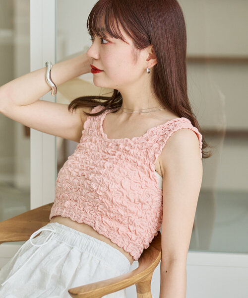 Kastane - 【未使用 タグ付き】 Kastane シャーリングTee ピンク Kastane tシャツ 「初夏まで着れる/2WAY」フロントシャーリング