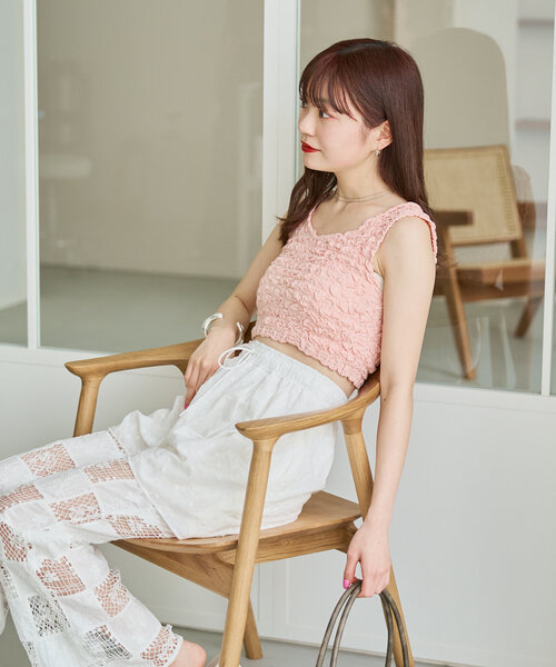 Kastane（カスタネ）の「*シャーリングミニタンク（タンクトップ・レディース・アイボリー/ピンク/ブルー・FREE）」の8枚目の写真