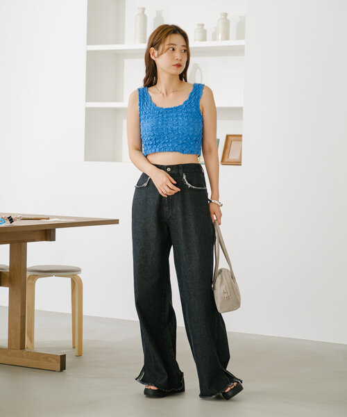 Kastane（カスタネ）の「*シャーリングミニタンク（タンクトップ・レディース・アイボリー/ピンク/ブルー・FREE）」の16枚目の写真