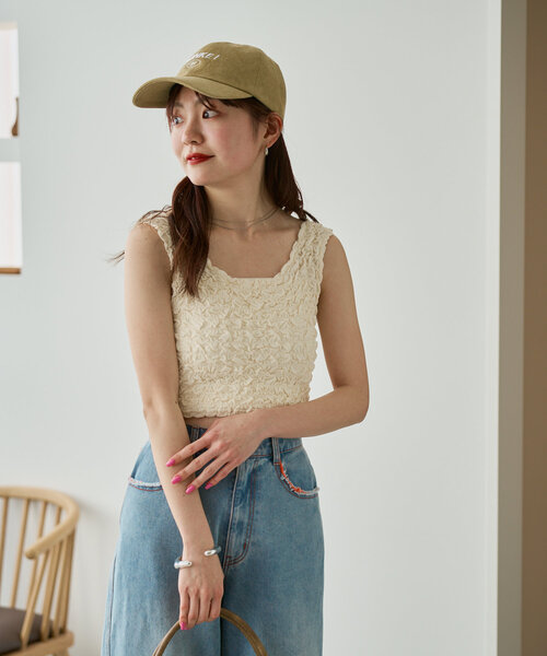 Kastane（カスタネ）の「*シャーリングミニタンク（タンクトップ・レディース・アイボリー/ピンク/ブルー・FREE）」の21枚目の写真