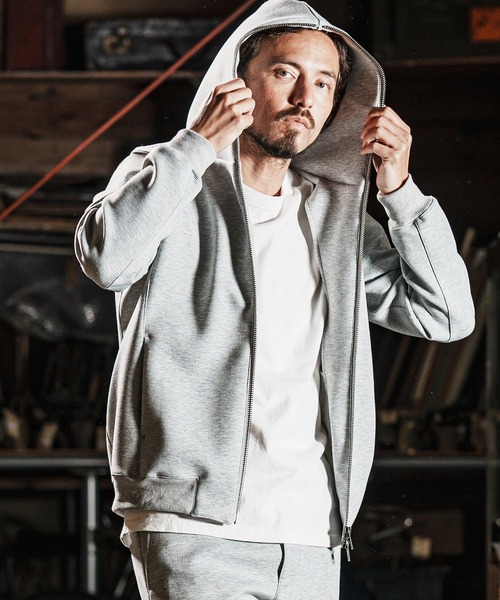wjk reluxe(ダブルジェーケーリラックス)の「mpa3721-cardboard knit zip up hoodie ジップパーカー(パーカー・メンズ・ブラック/チャコール/トップグレー・L/S/M)」の2枚目の写真