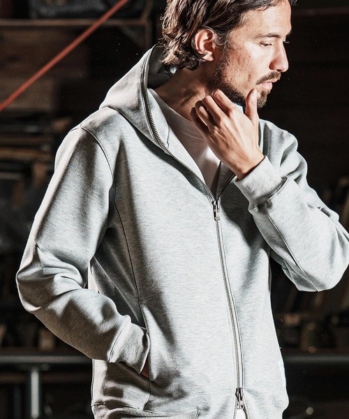 wjk reluxe(ダブルジェーケーリラックス)の「mpa3721-cardboard knit zip up hoodie ジップパーカー(パーカー・メンズ・ブラック/チャコール/トップグレー・L/S/M)」の10枚目の写真