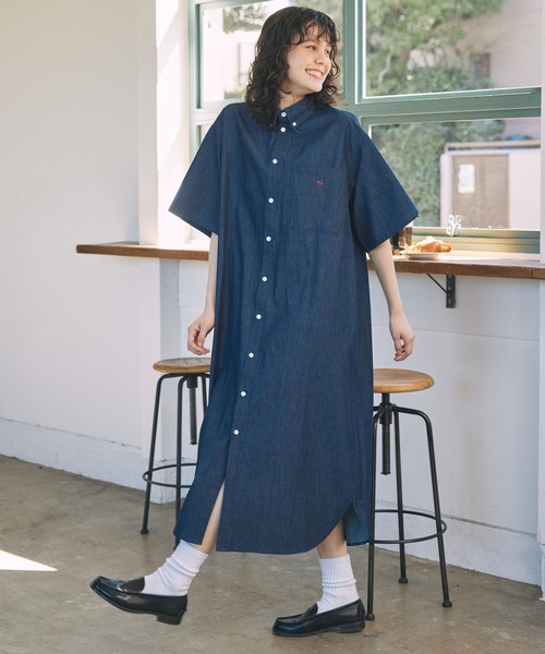 SINME 半袖シャツワンピース M バーガンディ SINME 半袖シャツワンピース M バーガンディ