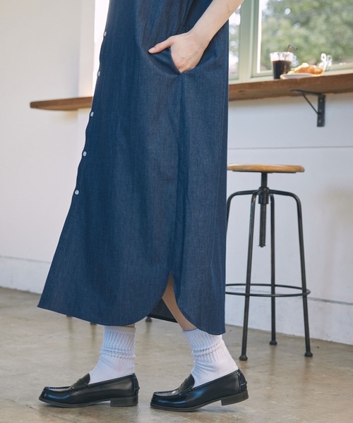 アソート ナンバリング刺繍 ボタンダウン 半袖 ロングシャツワンピース