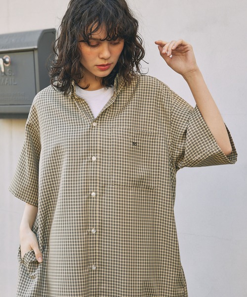 アソート ナンバリング刺繍 ボタンダウン 半袖 ロングシャツ