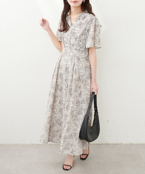 セール】スキッパー衿フレア袖ワンピース（ワンピース