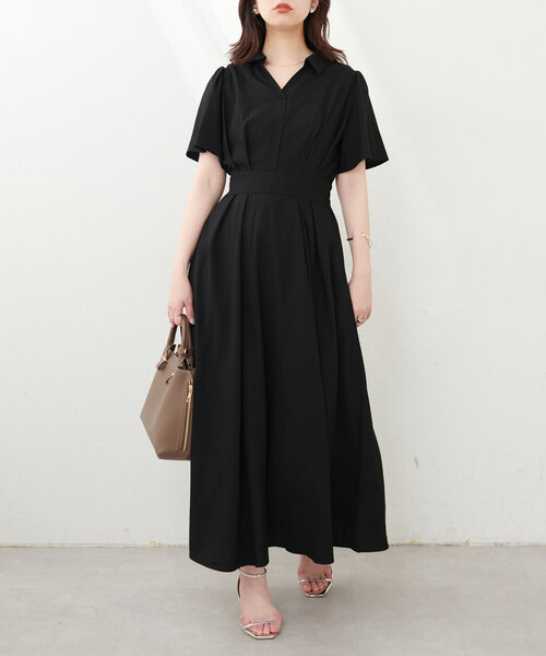 希少　美品　Yves Saint Laurent ワンピース　スキッパー　フレア セール】スキッパー衿フレア袖ワンピース（ワンピース