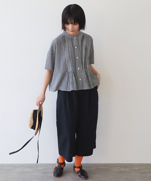 ビュルデサボン　チェック 先染めギンガム　スカート　ブラウス　セット △gingham pin tuck ブラウス（シャツ/ブラウス）｜bulle de
