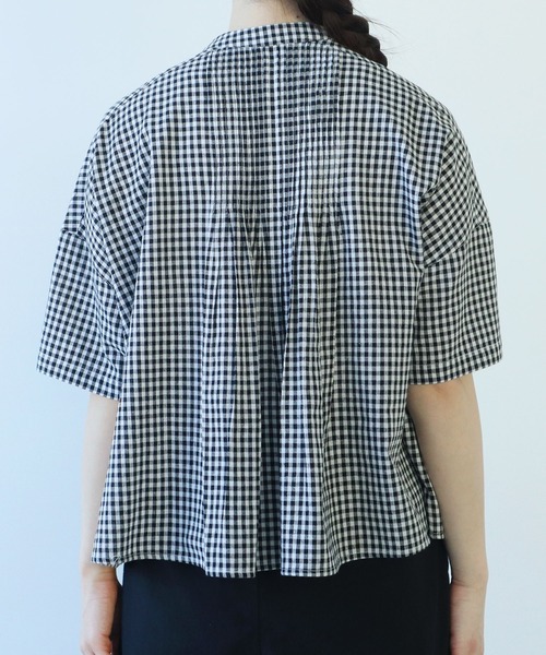 ビュルデサボン　チェック 先染めギンガム　スカート　ブラウス　セット △gingham pin tuck ブラウス（シャツ/ブラウス）｜bulle de