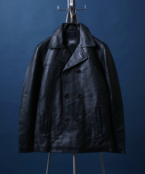 セール】Sheepskin Leather Pea Coat/羊革 レザー ピーコート ダブル
