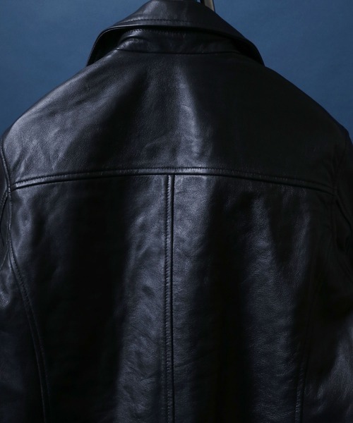 ANPAS(アンパス)の「Sheepskin Leather Pea Coat/羊革 レザー ピーコート ダブルジャケット ブルゾン(ピーコート・メンズ・ブラック・L/M/LL)」の3枚目の写真