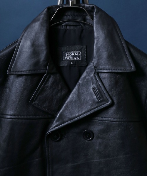 セール】Sheepskin Leather Pea Coat/羊革 レザー ピーコート ダブル