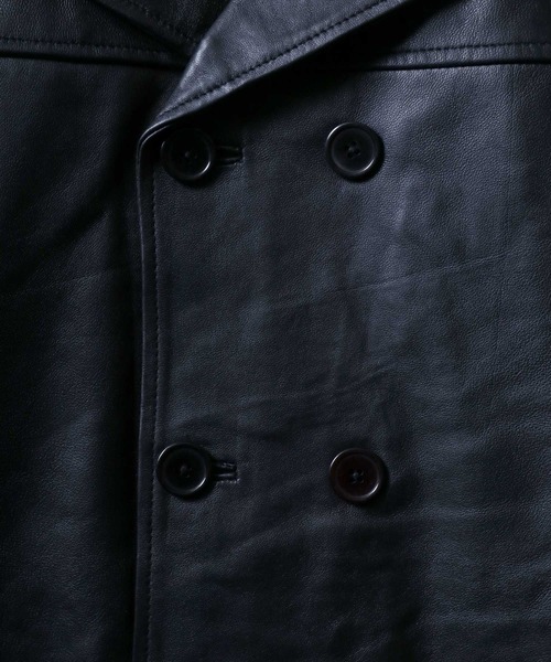 ANPAS(アンパス)の「Sheepskin Leather Pea Coat/羊革 レザー ピーコート ダブルジャケット ブルゾン(ピーコート・メンズ・ブラック・L/M/LL)」の4枚目の写真