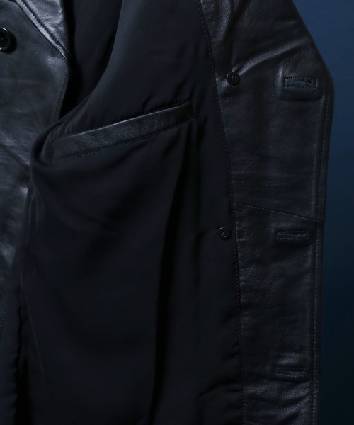 ANPAS(アンパス)の「Sheepskin Leather Pea Coat/羊革 レザー ピーコート ダブルジャケット ブルゾン(ピーコート・メンズ・ブラック・L/M/LL)」の5枚目の写真