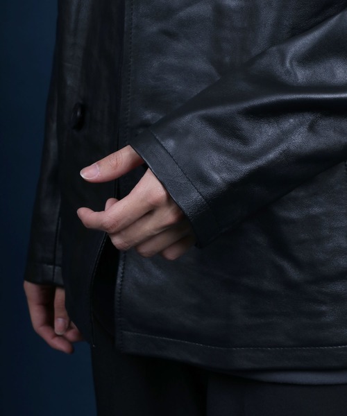 ANPAS(アンパス)の「Sheepskin Leather Pea Coat/羊革 レザー ピーコート ダブルジャケット ブルゾン(ピーコート・メンズ・ブラック・L/M/LL)」の7枚目の写真