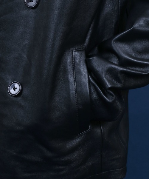 ANPAS(アンパス)の「Sheepskin Leather Pea Coat/羊革 レザー ピーコート ダブルジャケット ブルゾン(ピーコート・メンズ・ブラック・L/M/LL)」の9枚目の写真