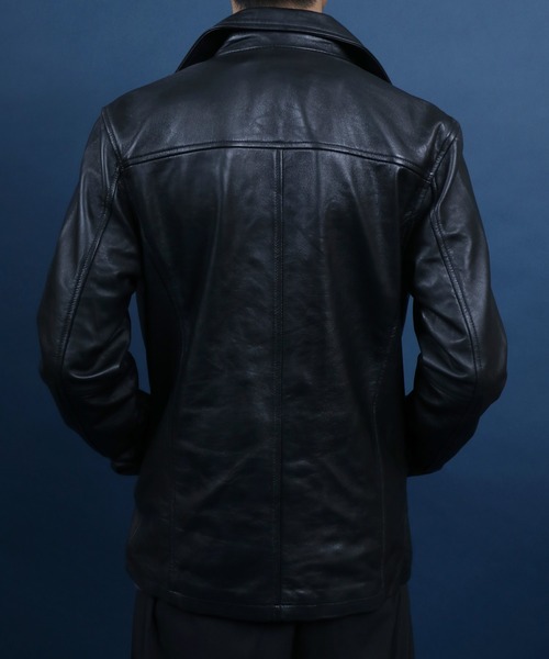 ANPAS(アンパス)の「Sheepskin Leather Pea Coat/羊革 レザー ピーコート ダブルジャケット ブルゾン(ピーコート・メンズ・ブラック・L/M/LL)」の12枚目の写真