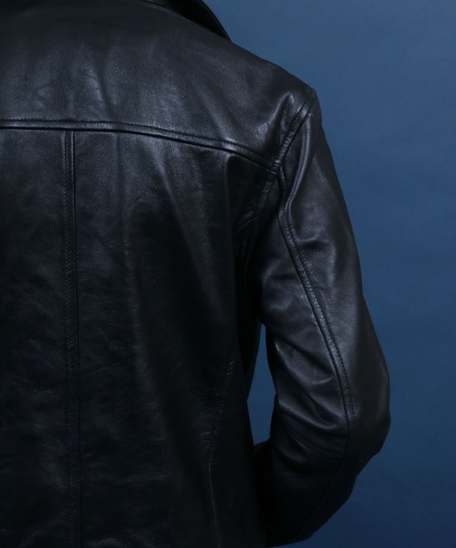 ANPAS(アンパス)の「Sheepskin Leather Pea Coat/羊革 レザー ピーコート ダブルジャケット ブルゾン(ピーコート・メンズ・ブラック・L/M/LL)」の13枚目の写真