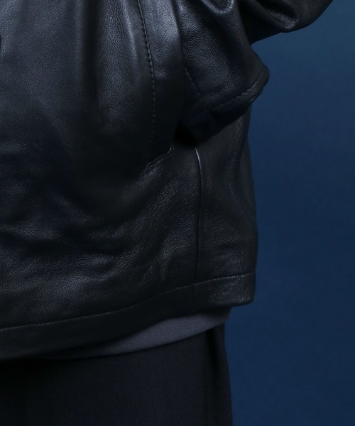 ANPAS(アンパス)の「Sheepskin Leather Pea Coat/羊革 レザー ピーコート ダブルジャケット ブルゾン(ピーコート・メンズ・ブラック・L/M/LL)」の11枚目の写真