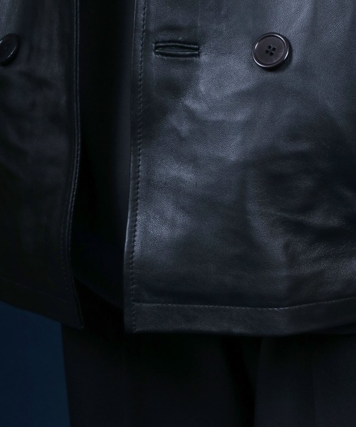 ANPAS(アンパス)の「Sheepskin Leather Pea Coat/羊革 レザー ピーコート ダブルジャケット ブルゾン(ピーコート・メンズ・ブラック・L/M/LL)」の10枚目の写真