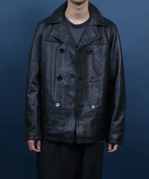 ANPAS(アンパス)の「Sheepskin Leather Pea Coat/羊革 レザー ピーコート ダブルジャケット ブルゾン(ピーコート・メンズ・ブラック・L/M/LL)」の14枚目の写真