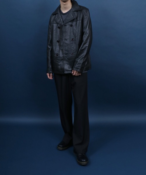 ANPAS(アンパス)の「Sheepskin Leather Pea Coat/羊革 レザー ピーコート ダブルジャケット ブルゾン(ピーコート・メンズ・ブラック・L/M/LL)」の18枚目の写真