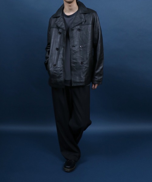 ANPAS(アンパス)の「Sheepskin Leather Pea Coat/羊革 レザー ピーコート ダブルジャケット ブルゾン(ピーコート・メンズ・ブラック・L/M/LL)」の20枚目の写真