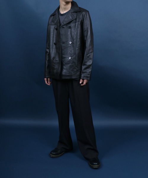 ANPAS(アンパス)の「Sheepskin Leather Pea Coat/羊革 レザー ピーコート ダブルジャケット ブルゾン(ピーコート・メンズ・ブラック・L/M/LL)」の21枚目の写真