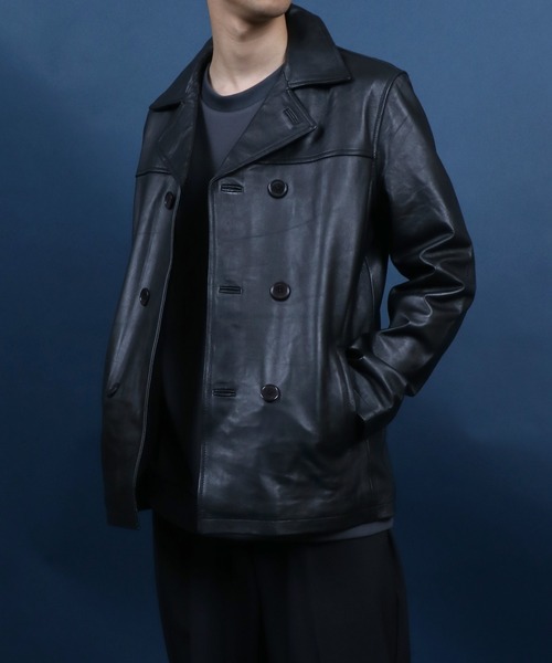 ANPAS(アンパス)の「Sheepskin Leather Pea Coat/羊革 レザー ピーコート ダブルジャケット ブルゾン(ピーコート・メンズ・ブラック・L/M/LL)」の15枚目の写真