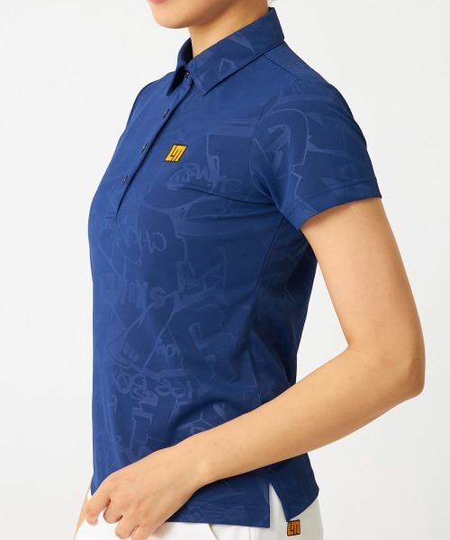 Loudmouth(ラウドマウス)の「LOUDMOUTH/ラウドマウス ゴルフウェア ブランド ロゴ エンボス ハーフボタン 半袖 シャツ ポロシャツ 吸汗速乾 UV(ポロシャツ・レディース・ピンク/ターコイズブルー/イエロー/ホワイト/ネイビー/ブラック・M/L/LL)」の13枚目の写真