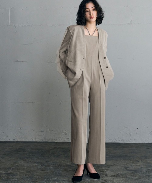 ピンストライプ オールインワン 結婚式 パンツドレス パーティードレス