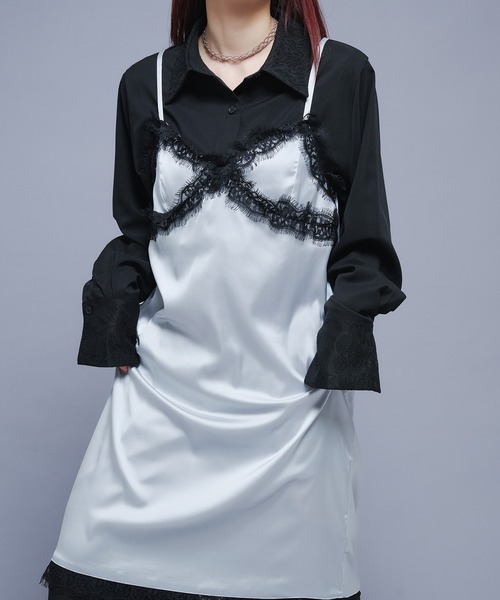 セール】レースサテンキャミワンピース（ワンピース）｜Ellno de Mavie