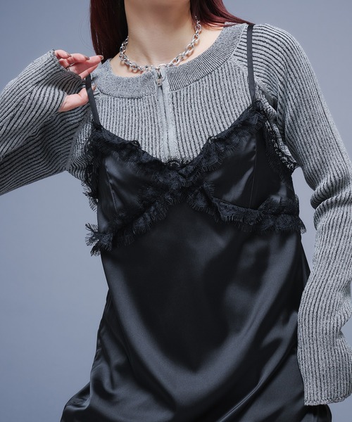 Ellno de Mavie(エルノデメヴィ)の「レースサテンキャミワンピース(ワンピース・レディース・グレー系その他/ブラック・FREE)」の2枚目の写真