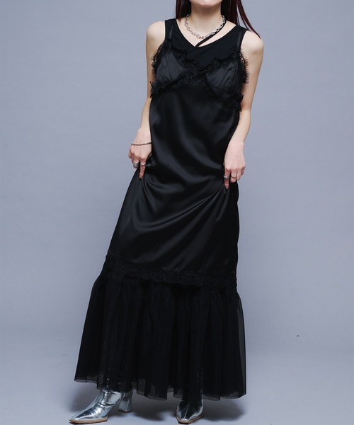 Ellno de Mavie(エルノデメヴィ)の「レースサテンキャミワンピース(ワンピース・レディース・グレー系その他/ブラック・FREE)」の9枚目の写真