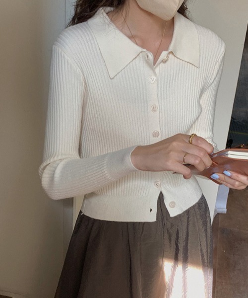 PIN(ピン)の「レギュラーカラースリムリブトップス(カーディガン/ボレロ・レディース・ピンク/ブルー/グレー/オフホワイト/ブラック/カーキ・FREE)」の2枚目の写真